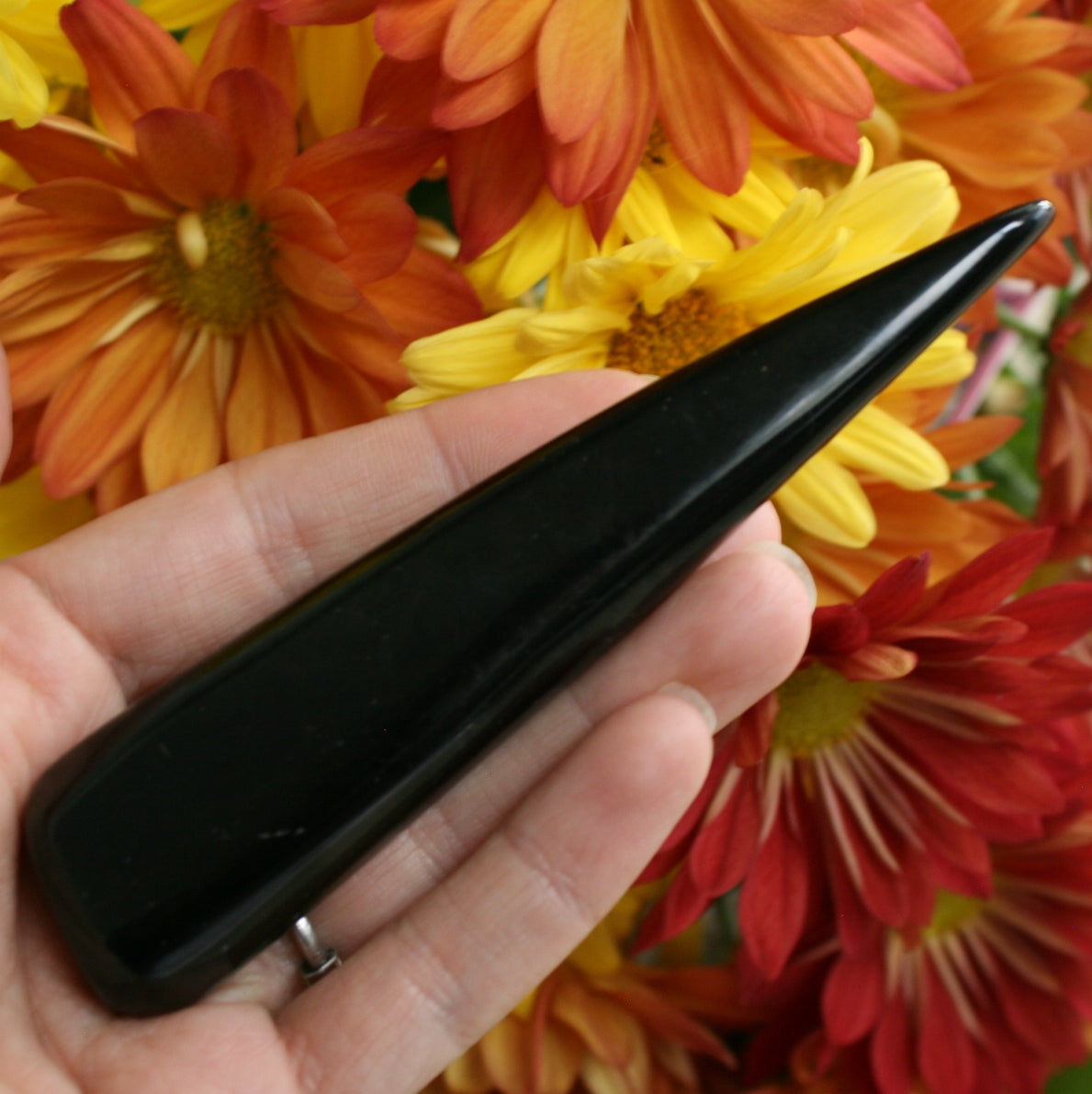 Black Tourmaline Polished Crystal Massage Wand, 78.9 grams