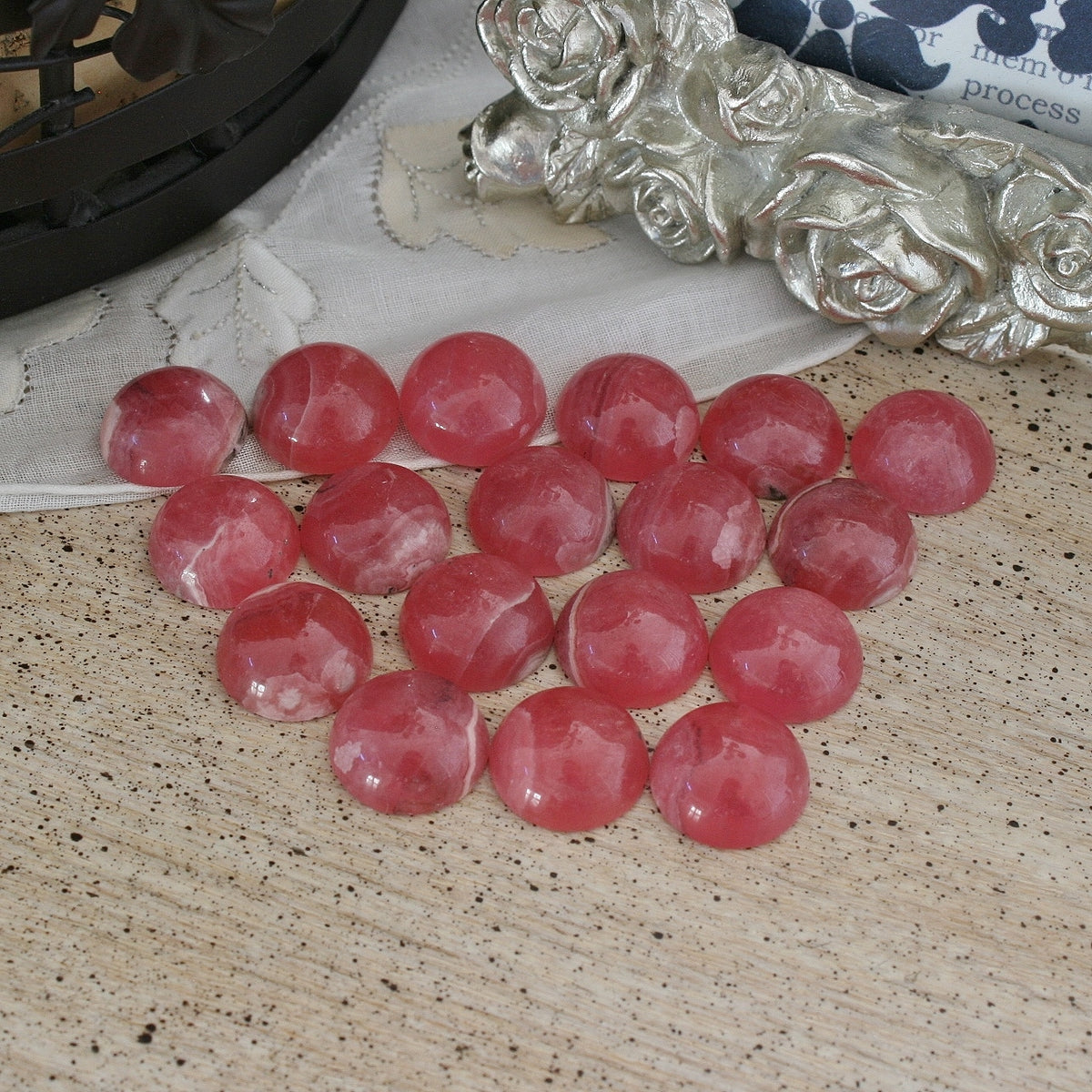 ONE Rhodochrosite Gemmy Round Cabochons from Argentina, 14 to 16 ct. each