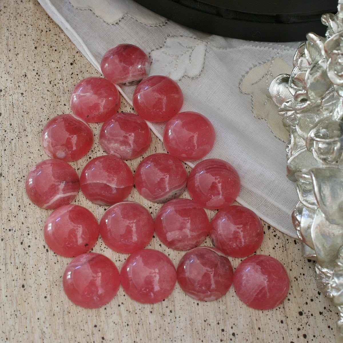 ONE Rhodochrosite Gemmy Round Cabochons from Argentina, 14 to 16 ct. each