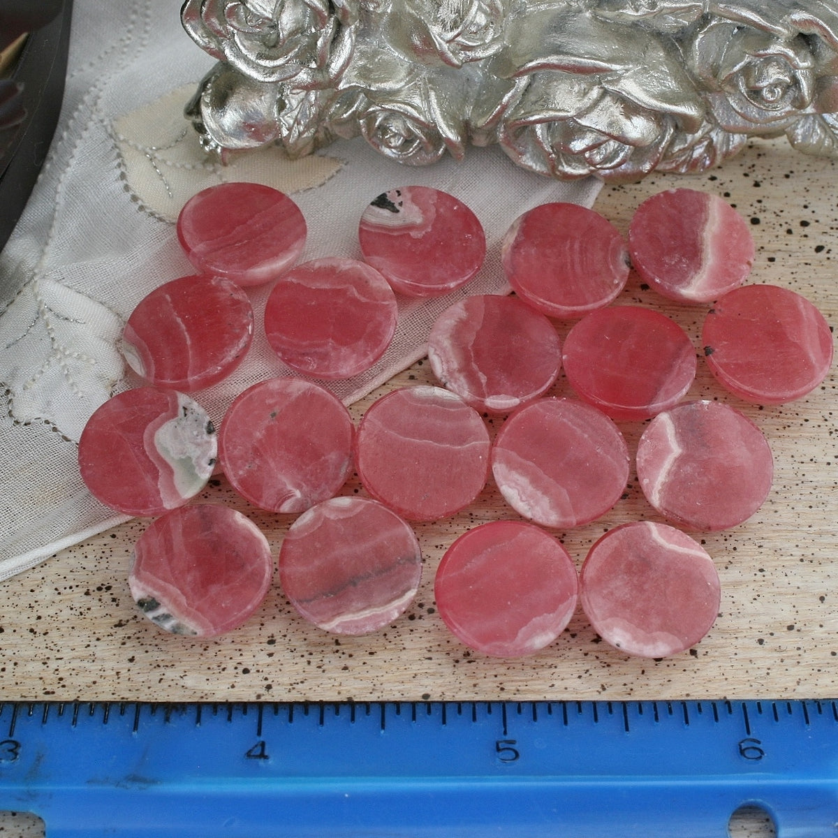 ONE Rhodochrosite Gemmy Round Cabochons from Argentina, 14 to 16 ct. each