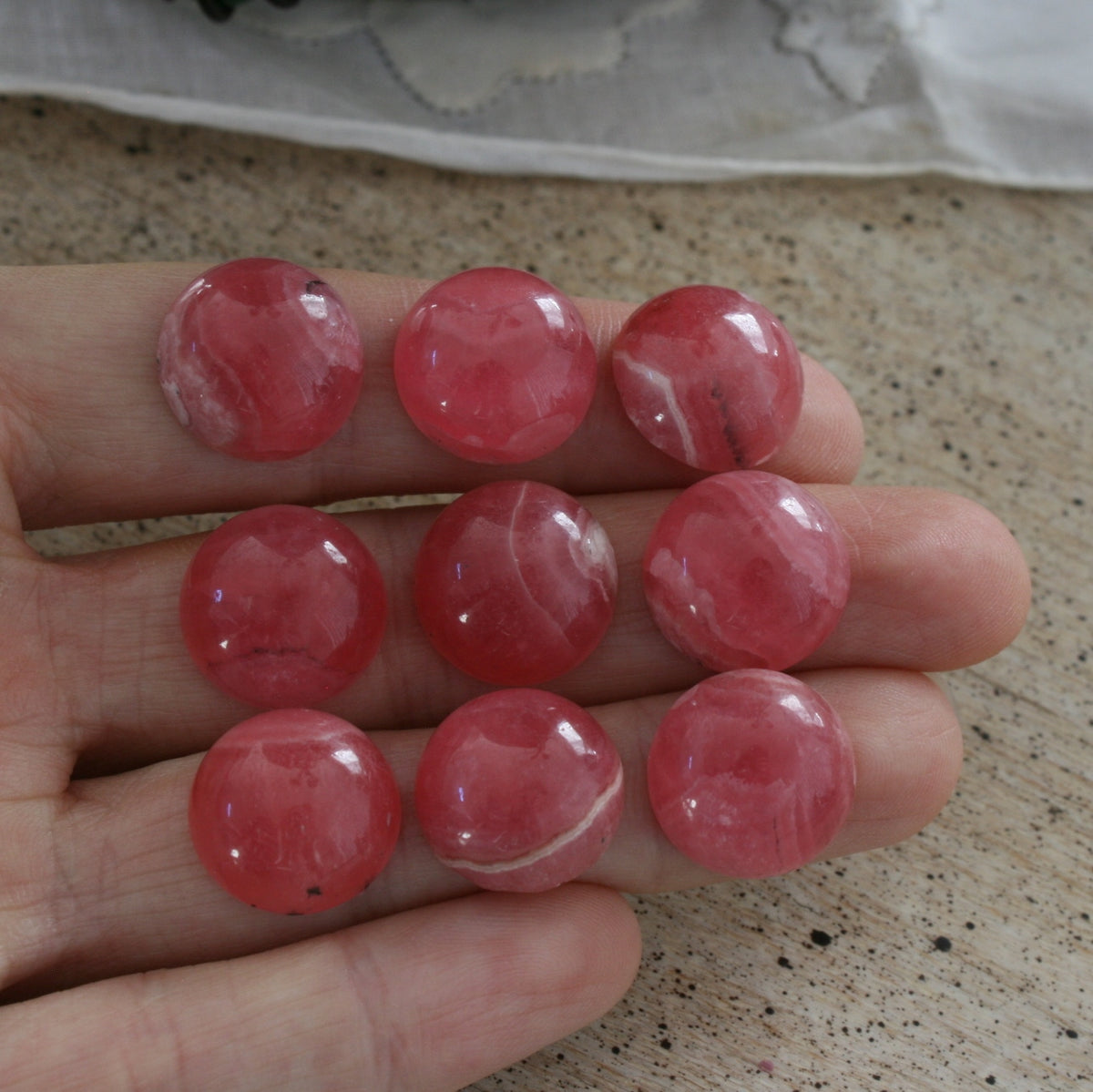 ONE Rhodochrosite Gemmy Round Cabochons from Argentina, 14 to 16 ct. each