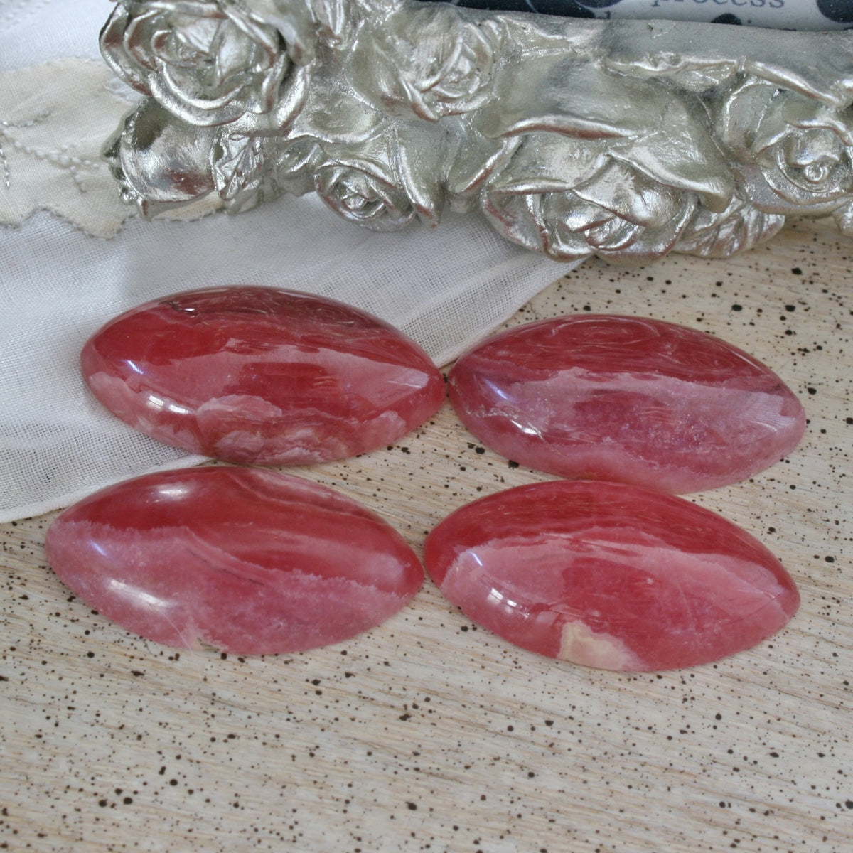 ONE Rhodochrosite Gemmy Marquise Cabochons from Argentina, 51 to 53 ct. each