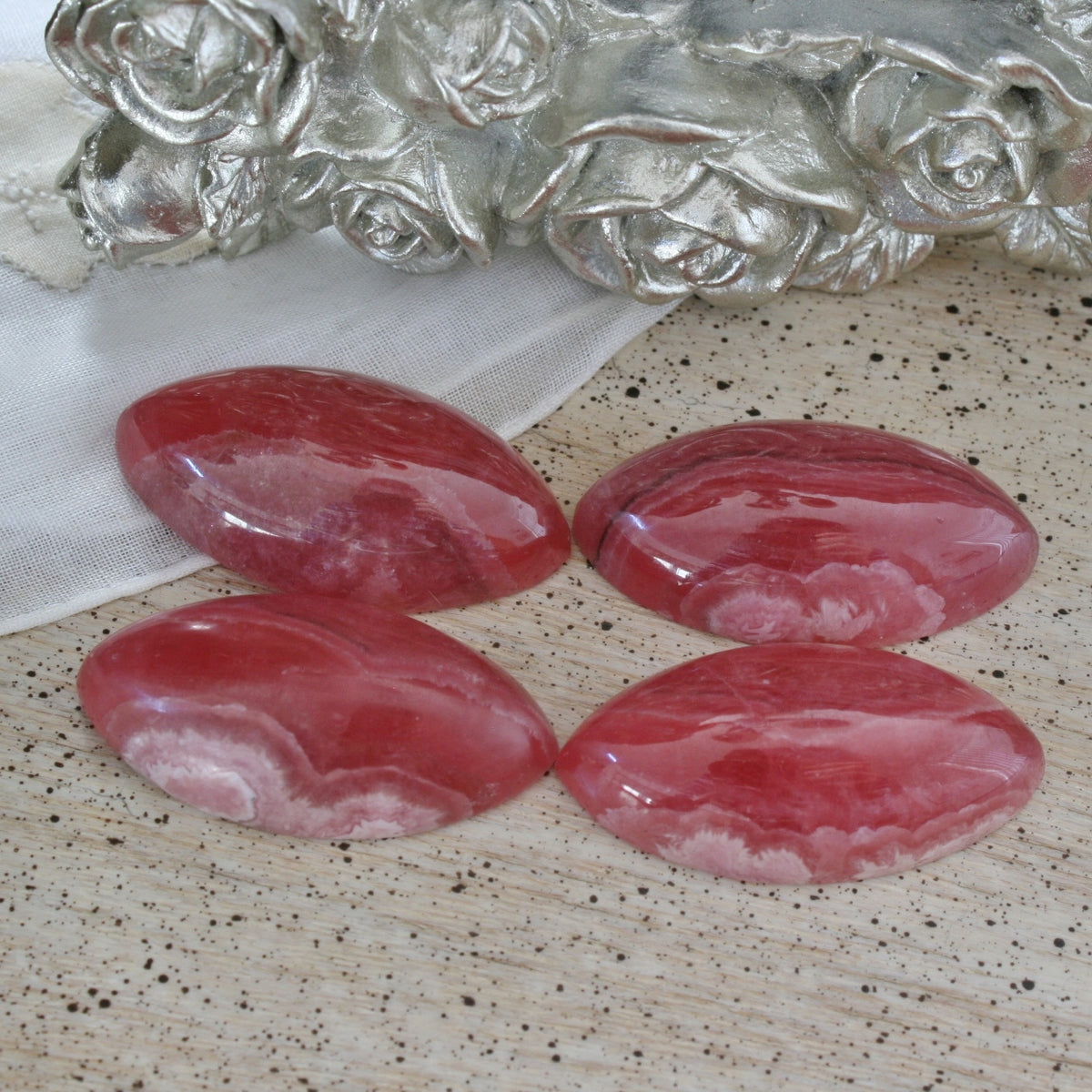 ONE Rhodochrosite Gemmy Marquise Cabochons from Argentina, 51 to 53 ct. each