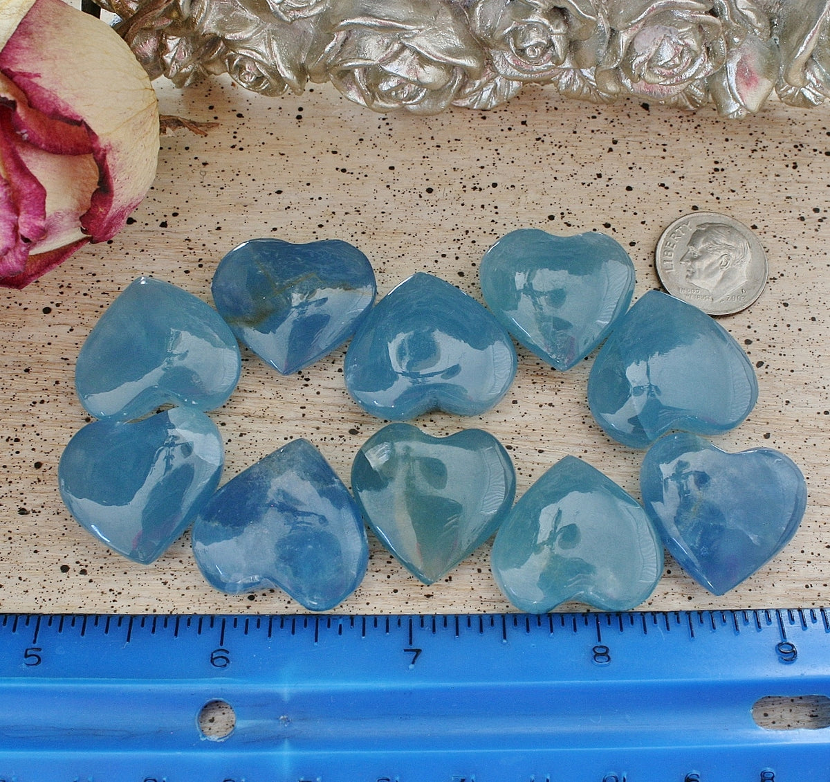 Blue Calcite Heart from Argentina, also called Blue Onyx or Lemurian Aquatine Calcite A Grade