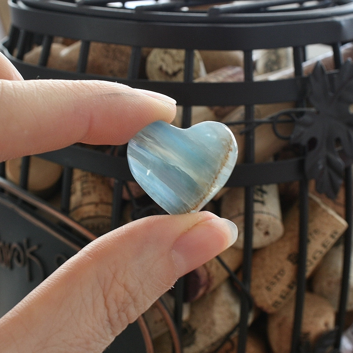 Blue Calcite Heart from Argentina, also called Blue Onyx or Lemurian Aquatine Calcite