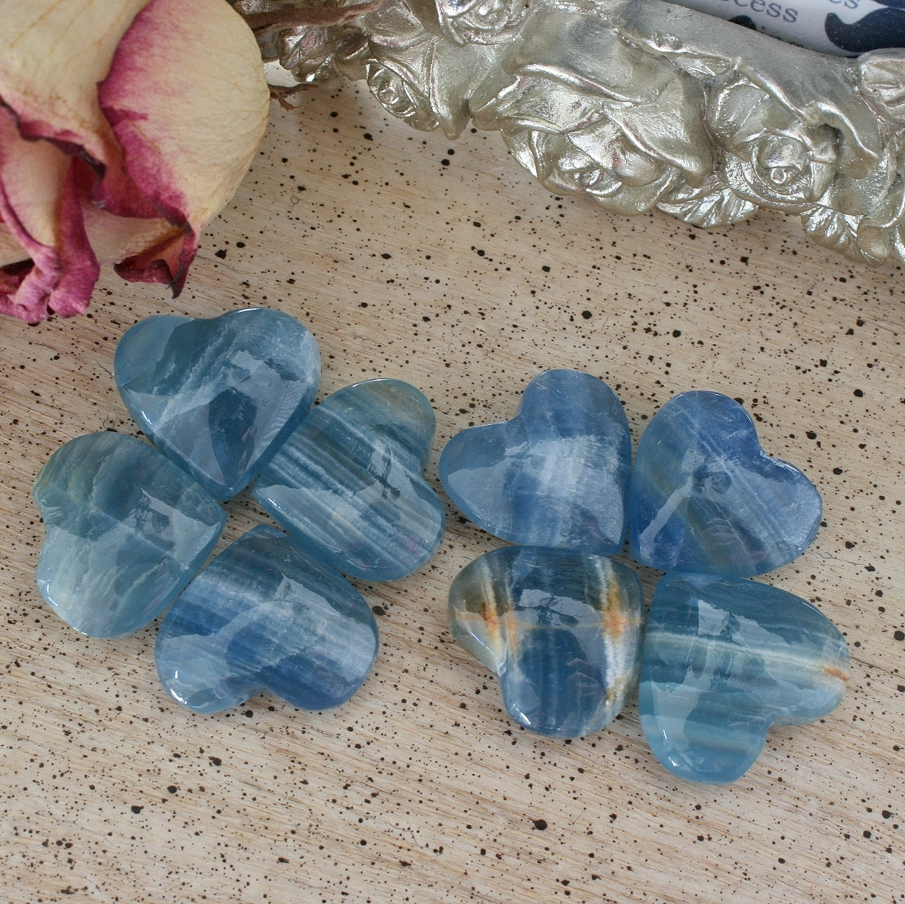 Blue Calcite Hearts, Natural Gemstones Hearts, Healing Crystals Hearts –