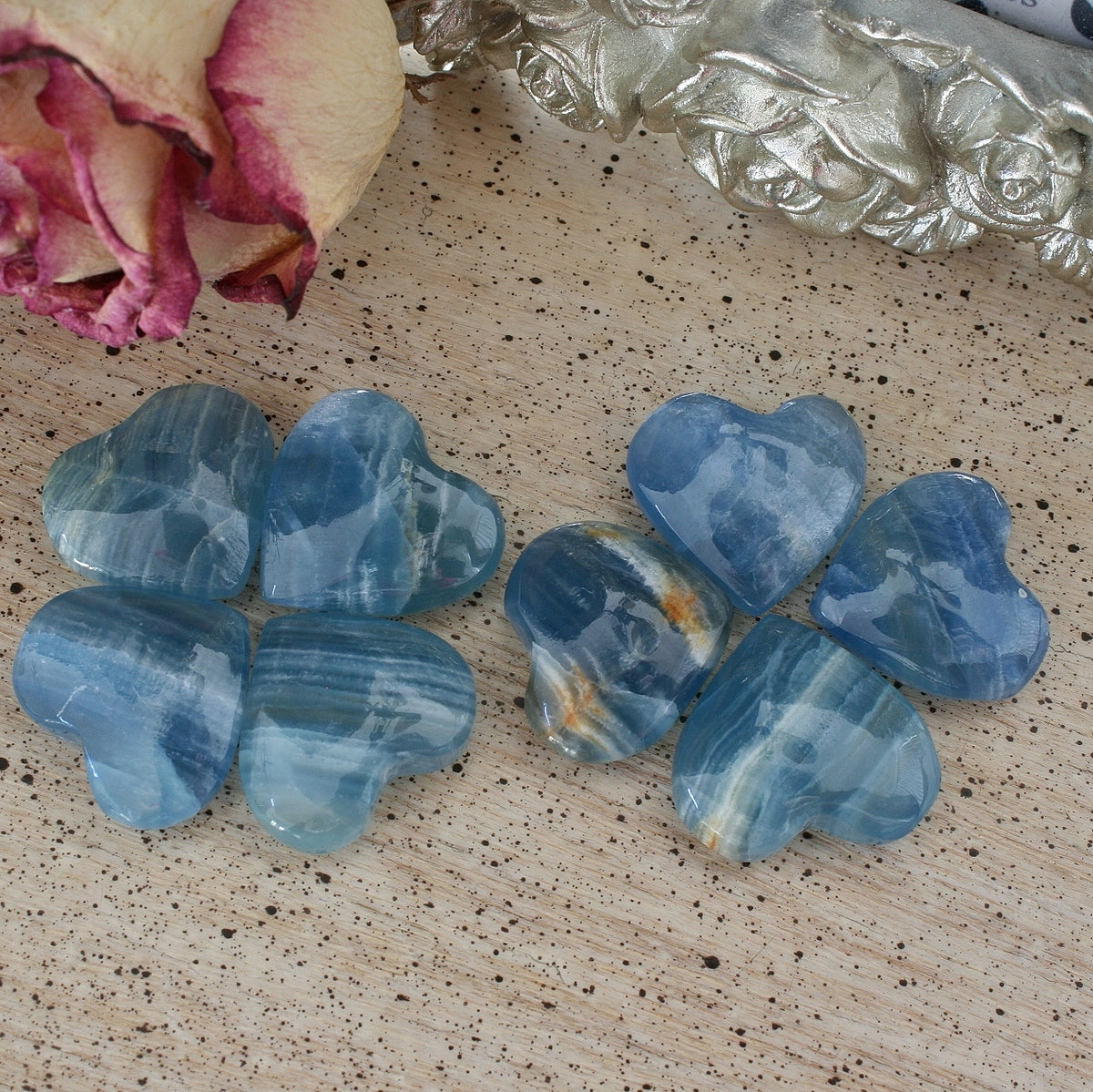 Blue Calcite / Blue Onyx Heart from Argentina, also called Lemurian Aquatine Calcite, Grade A