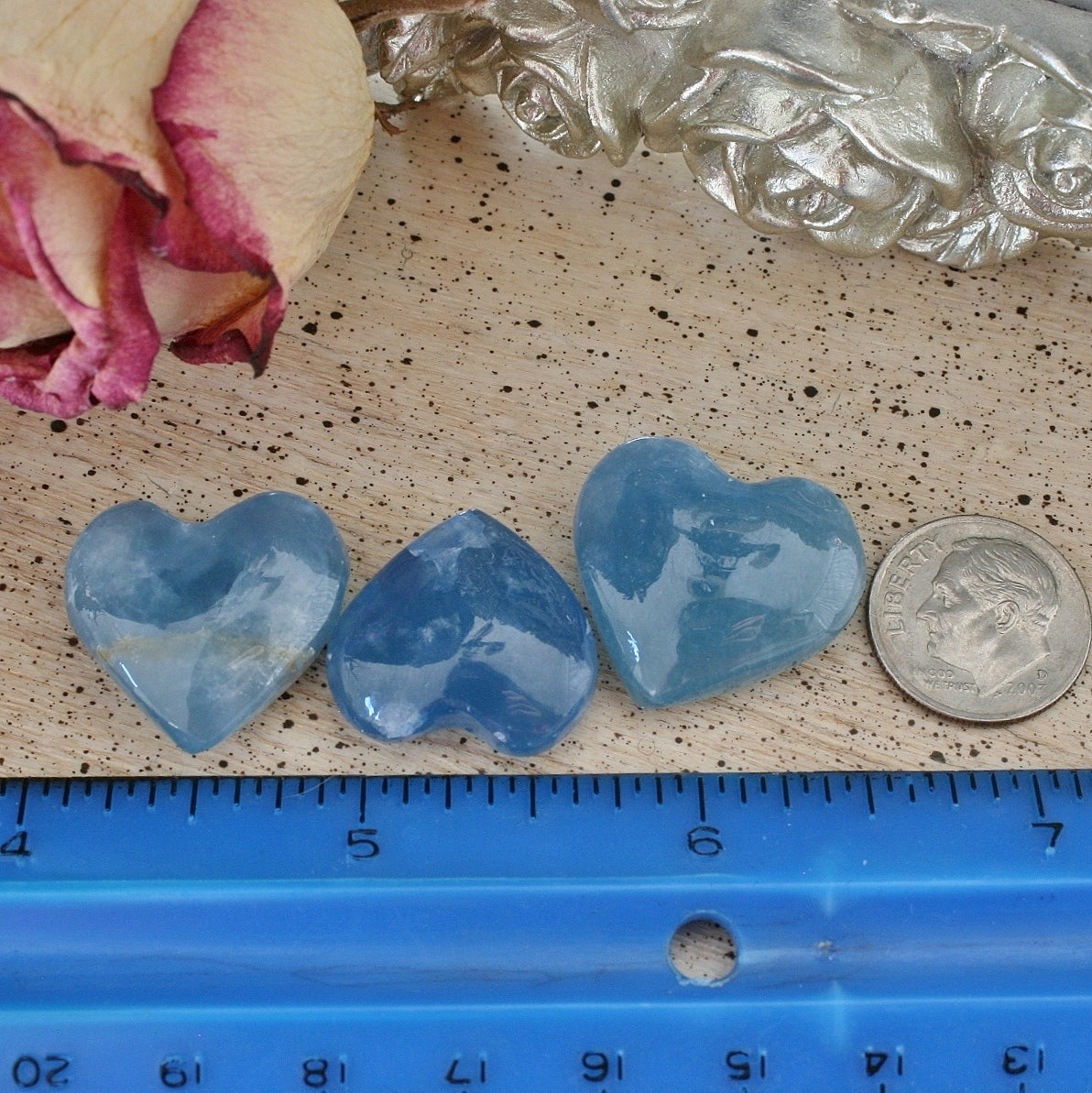 Blue Calcite Crystal Heart from Argentina, also called Blue Onyx or Lemurian Aquatine Calcite Grade A