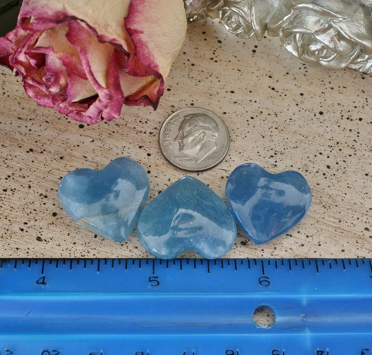 Blue Calcite Crystal Heart from Argentina, also called Blue Onyx or Lemurian Aquatine Calcite Grade A