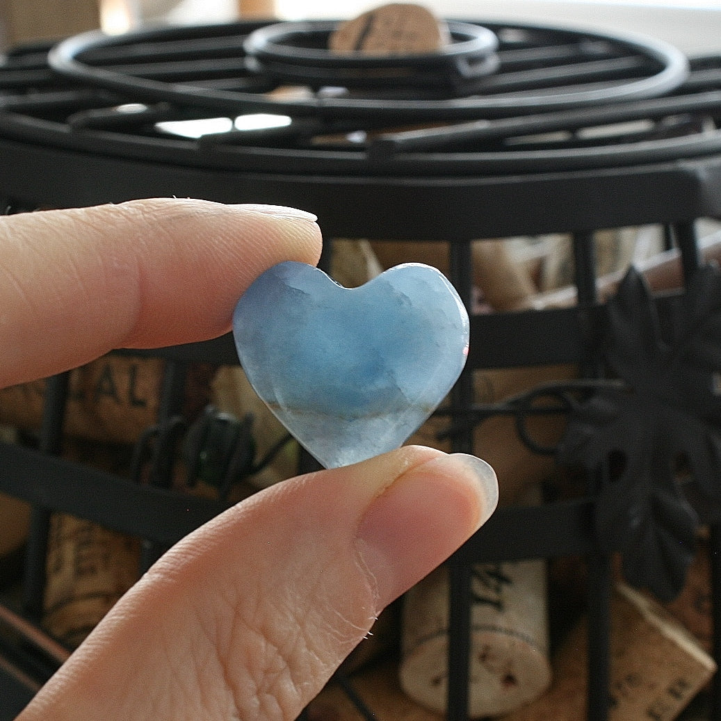 Blue Calcite Crystal Heart from Argentina, also called Blue Onyx or Lemurian Aquatine Calcite Grade A