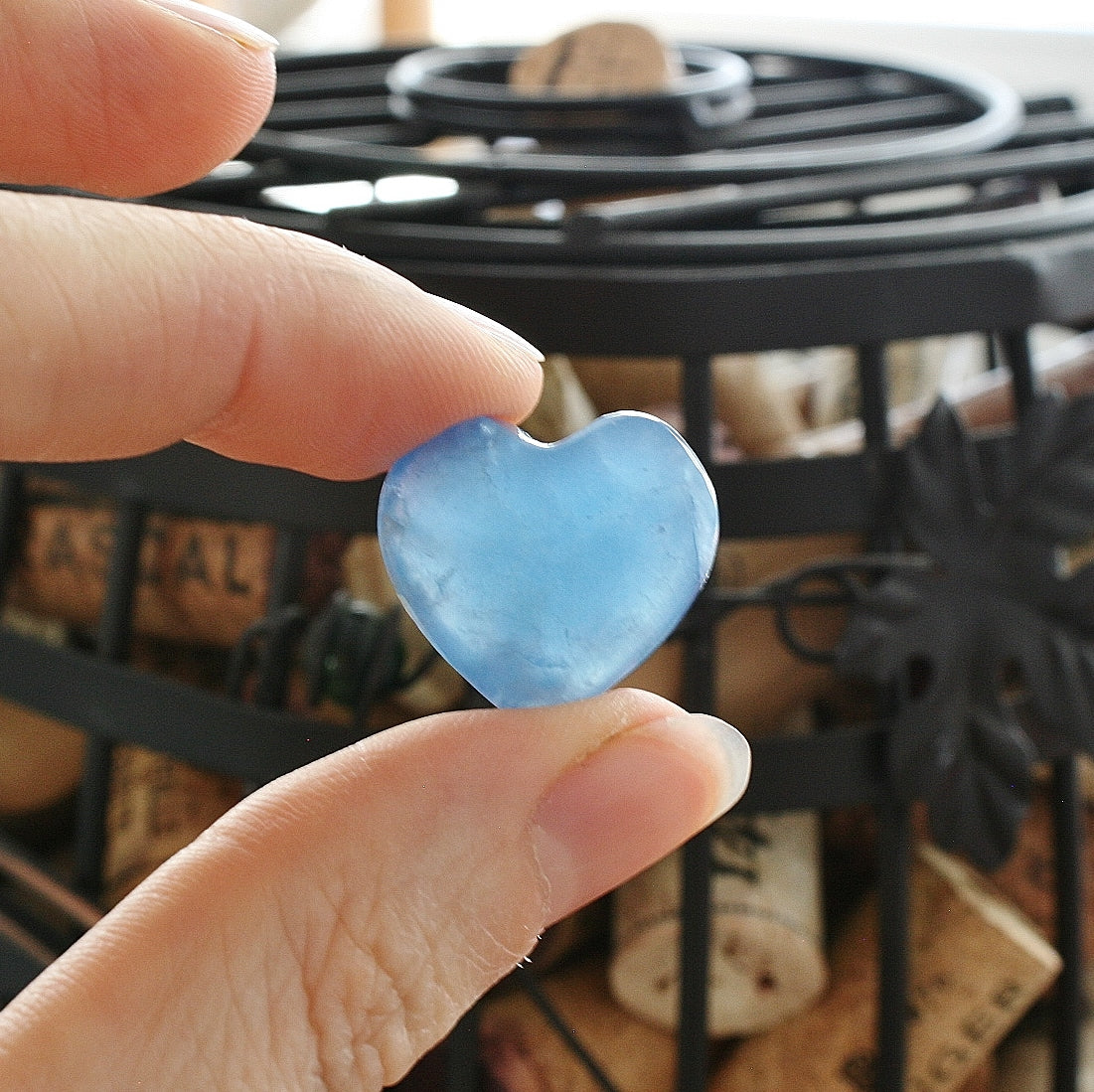 Blue Calcite Crystal Heart from Argentina, also called Blue Onyx or Lemurian Aquatine Calcite Grade A