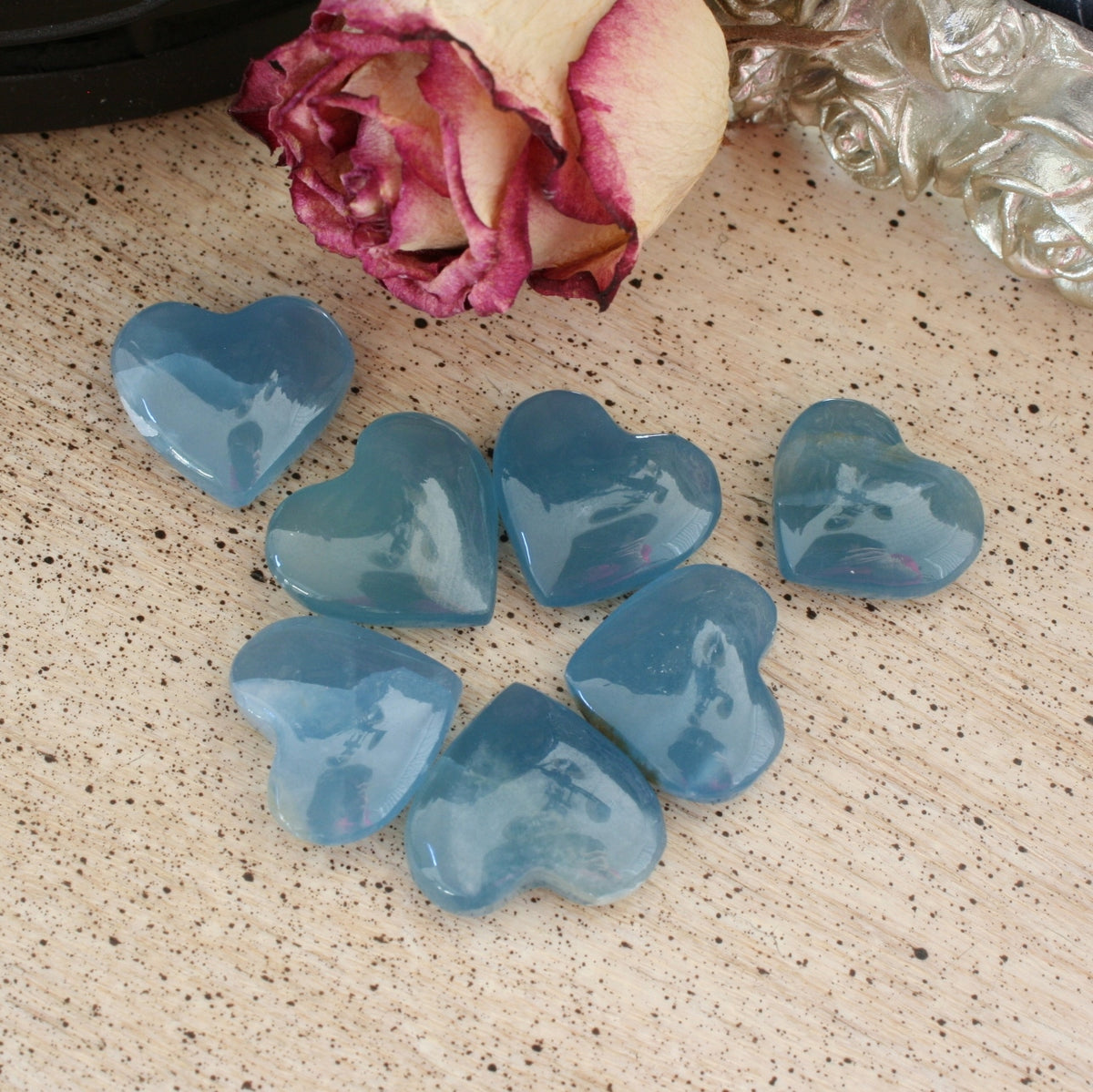 Blue Calcite Heart from Argentina, also called Blue Onyx or Lemurian Aquatine Calcite Grade A