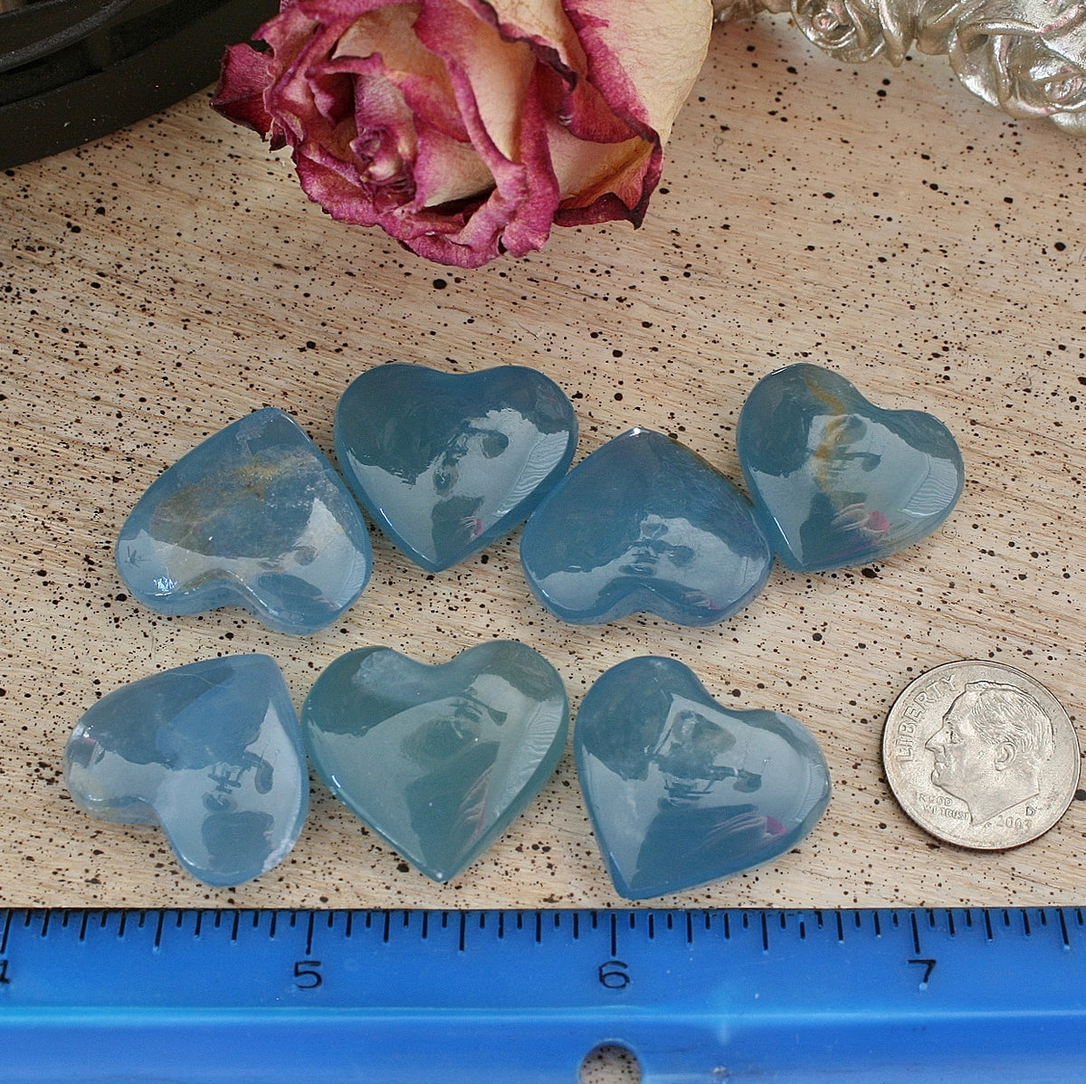 Blue Calcite Heart from Argentina, also called Blue Onyx or Lemurian Aquatine Calcite Grade A