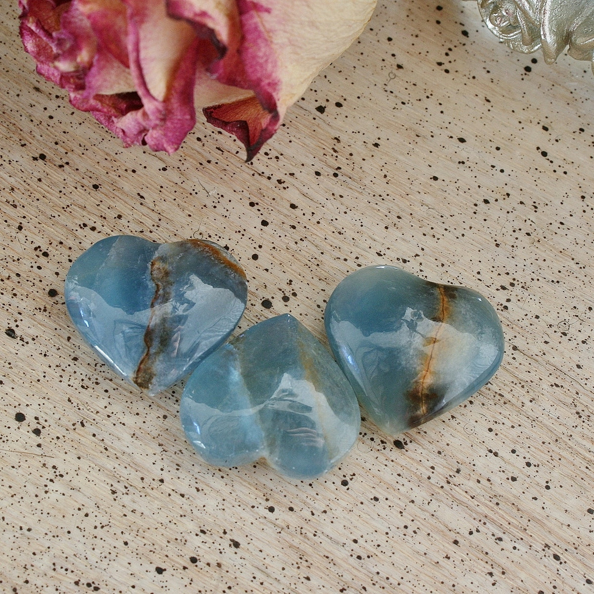 Blue Calcite Heart from Argentina, also called Blue Onyx or Lemurian Aquatine Calcite, SMH7