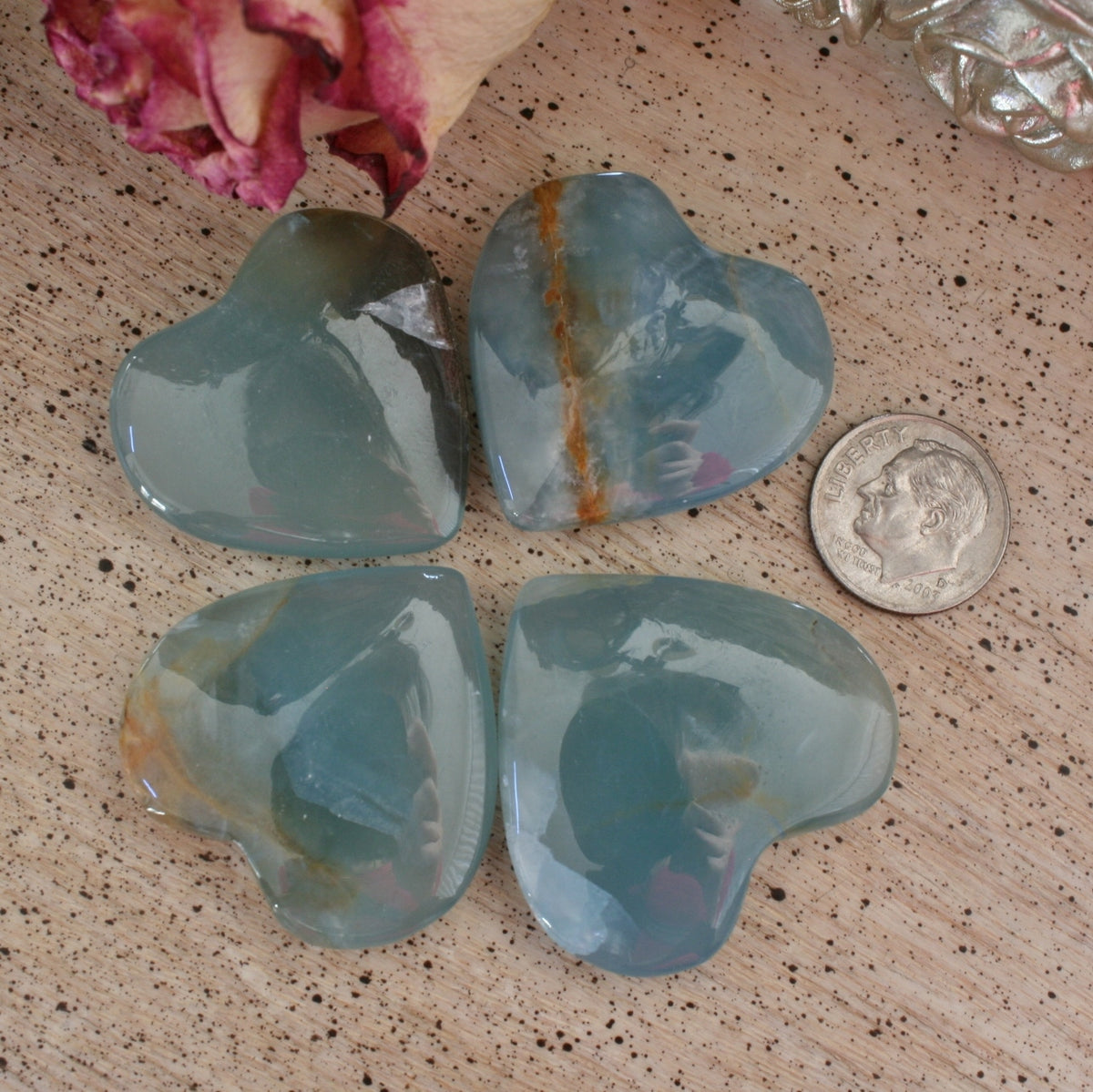 Blue Calcite Heart from Argentina, also called Blue Onyx or Lemurian Aquatine Calcite, MEDH2