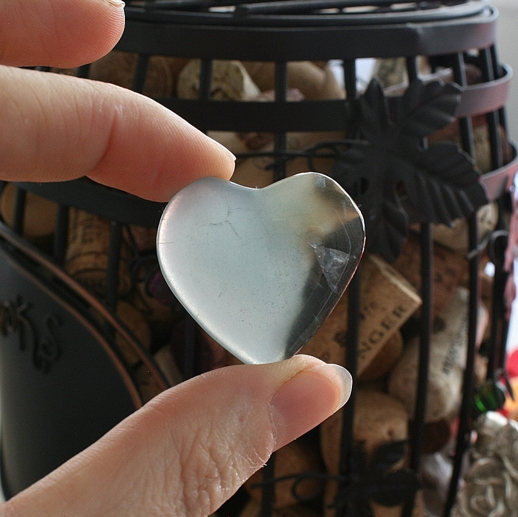 Blue Calcite Heart from Argentina, also called Blue Onyx or Lemurian Aquatine Calcite, MEDH2