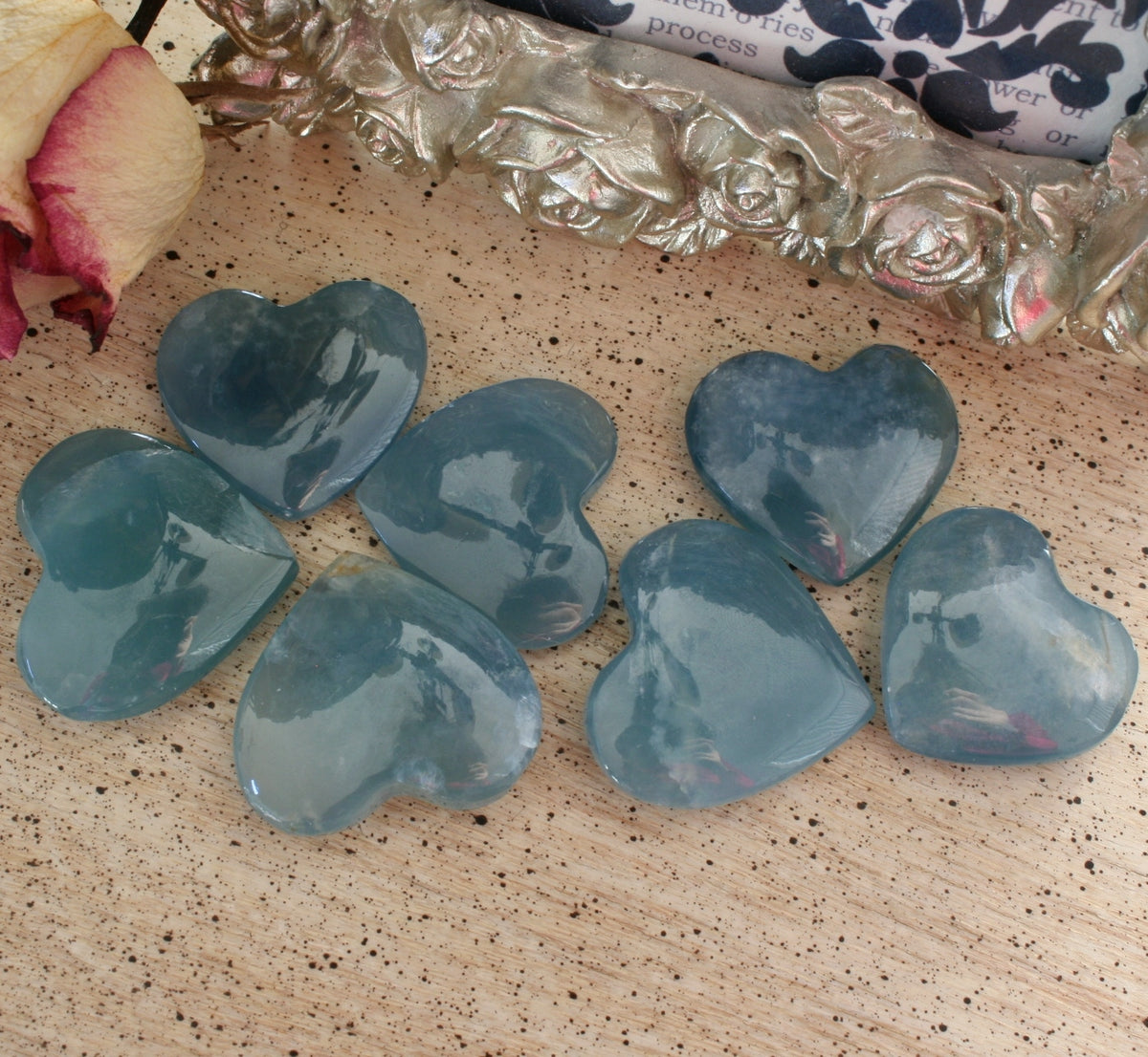 Blue Calcite Heart from Argentina, also called Blue Onyx or Lemurian Aquatine Calcite, MEDH3