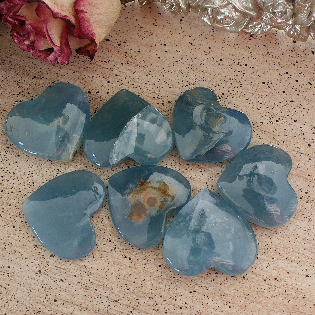 Blue Calcite Heart from Argentina, also called Blue Onyx or Lemurian Aquatine Calcite, MEDH3