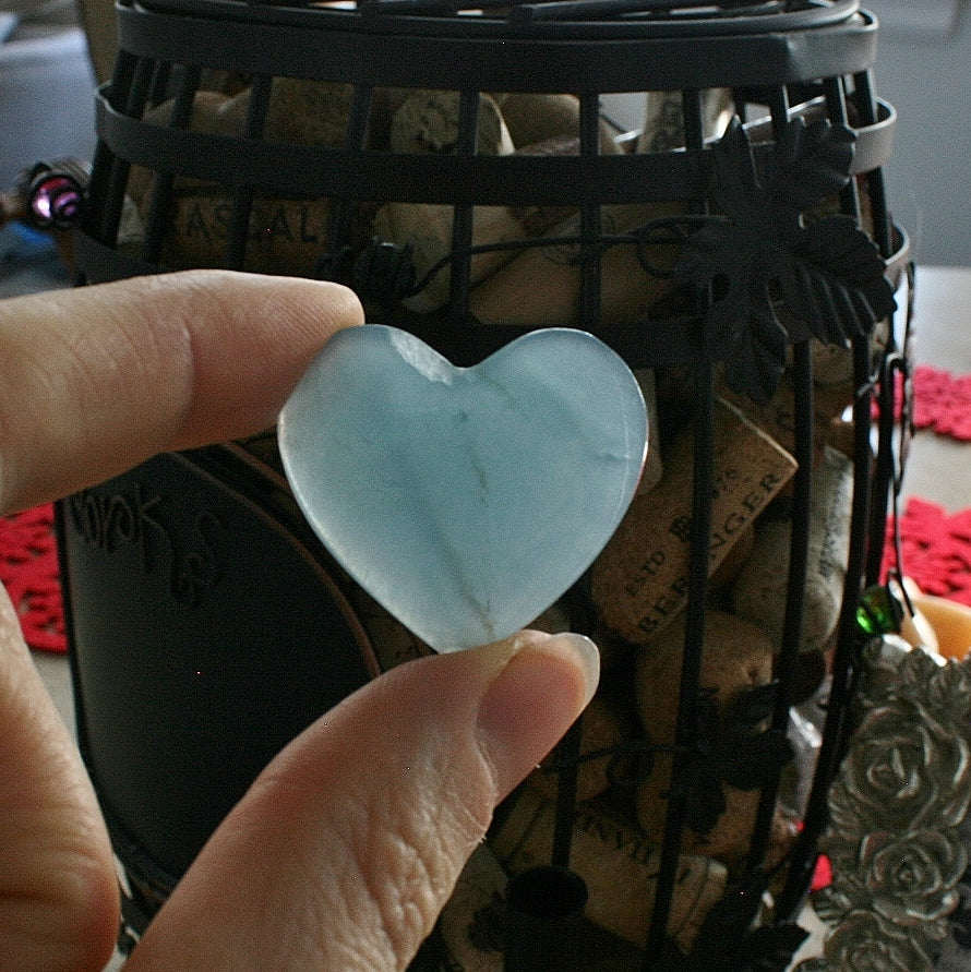 Blue Calcite Heart from Argentina, also called Blue Onyx or Lemurian Aquatine Calcite, MEDH3