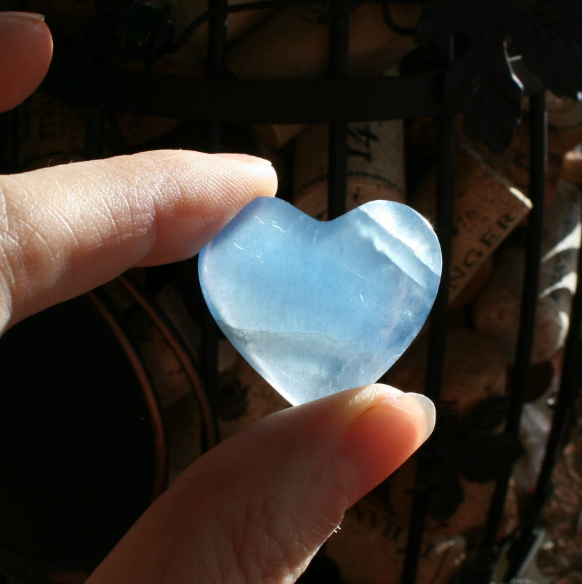Blue Calcite Heart from Argentina, also called Blue Onyx or Lemurian Aquatine Calcite, MEDH5