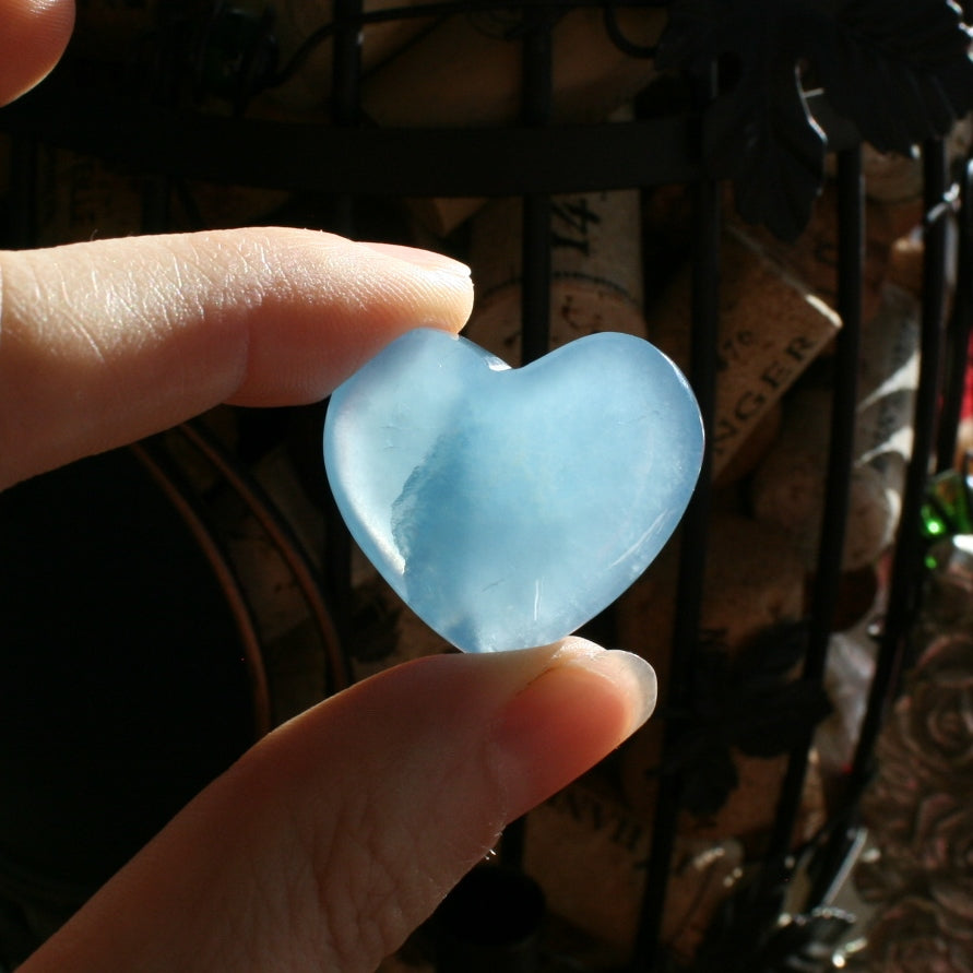 Blue Calcite Heart from Argentina, also called Blue Onyx or Lemurian Aquatine Calcite, MEDH5