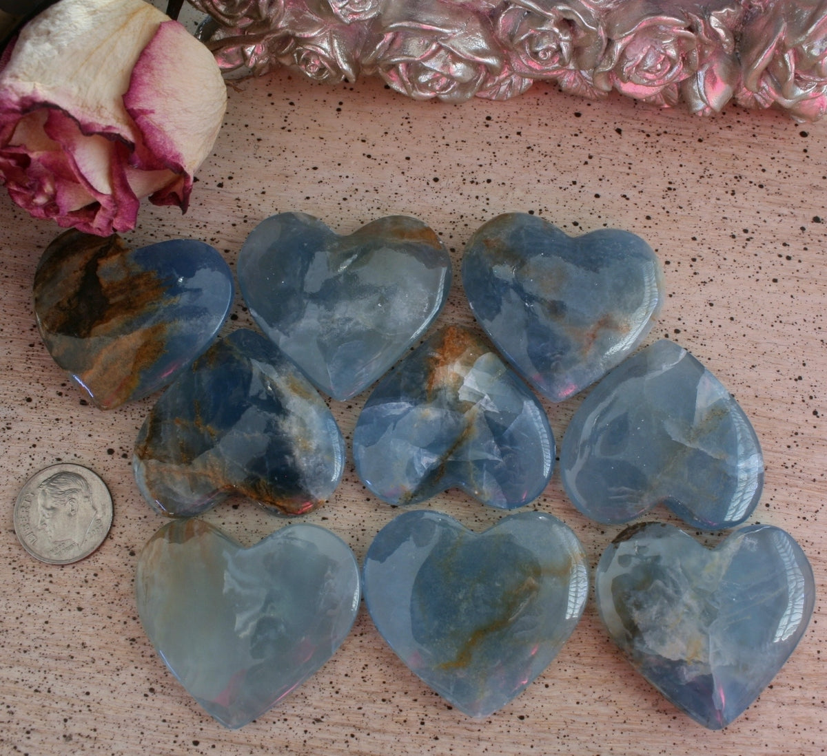 Blue Calcite / Blue Onyx Heart from Argentina, also called Lemurian Aquatine Calcite, LGH1