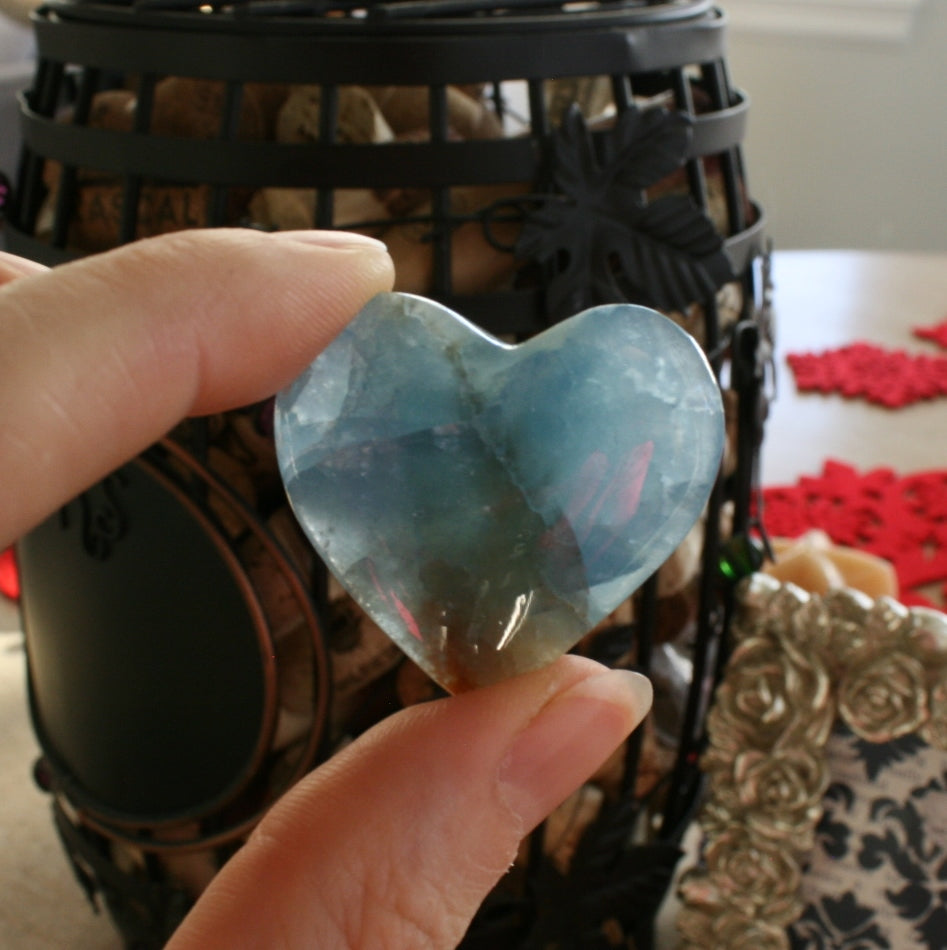 Blue Calcite / Blue Onyx Heart from Argentina, also called Lemurian Aquatine Calcite, LGH1