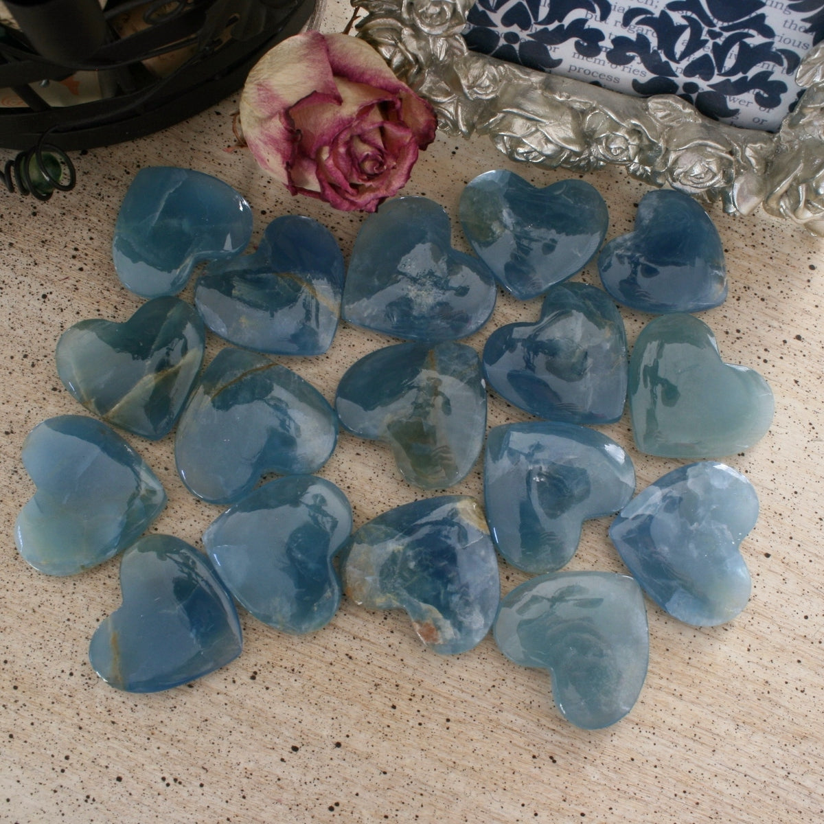 Blue Calcite Heart from Argentina, also called Blue Onyx or Lemurian Aquatine Calcite, LGH2