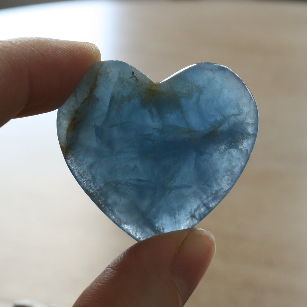 Blue Calcite Heart from Argentina, also called Blue Onyx or Lemurian Aquatine Calcite, LGH4