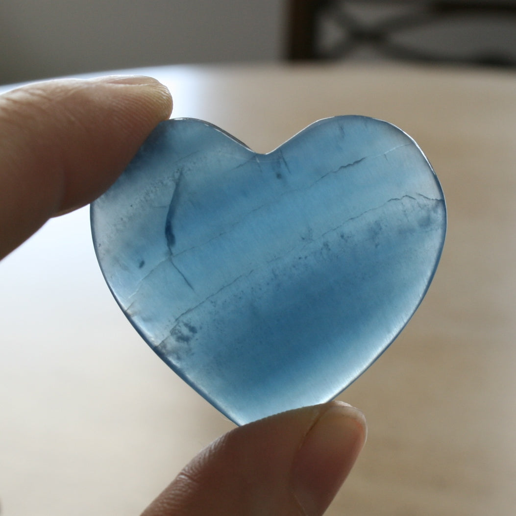 Blue Calcite Heart from Argentina, also called Blue Onyx or Lemurian Aquatine Calcite, LGH4