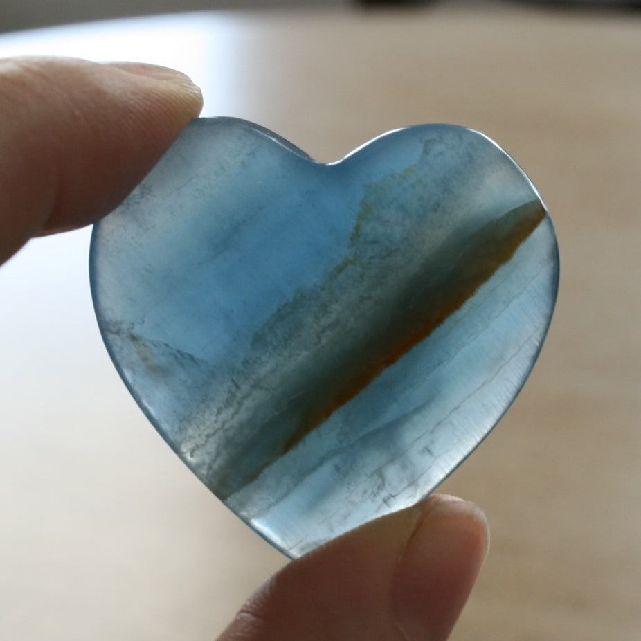 Blue Calcite Heart from Argentina, also called Blue Onyx or Lemurian Aquatine Calcite, LGH4