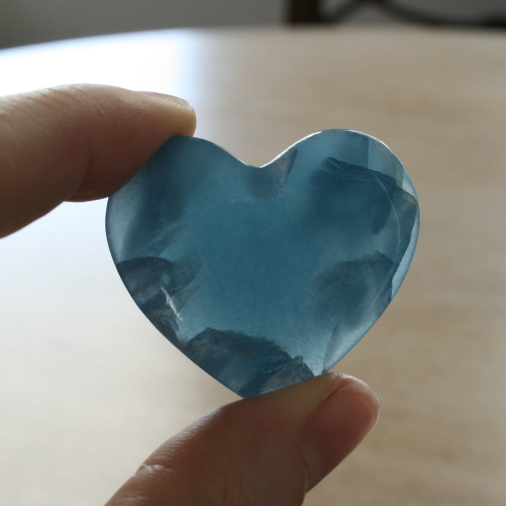 Blue Calcite Heart from Argentina, also called Blue Onyx or Lemurian Aquatine Calcite, LGH4