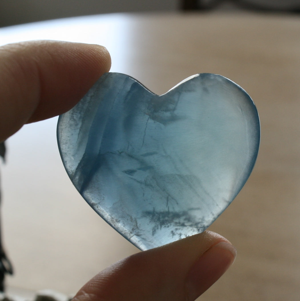 Blue Calcite Heart from Argentina, also called Blue Onyx or Lemurian Aquatine Calcite, LGH4