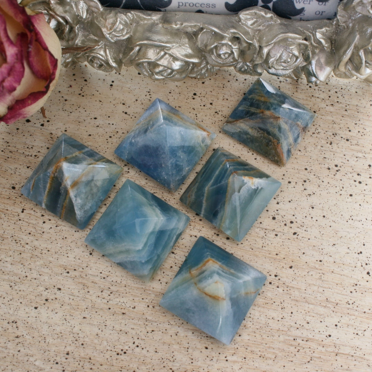 Blue Calcite /Blue Onyx Pyramid from Argentina, also called Lemurian Aquatine Calcite, LGPY2