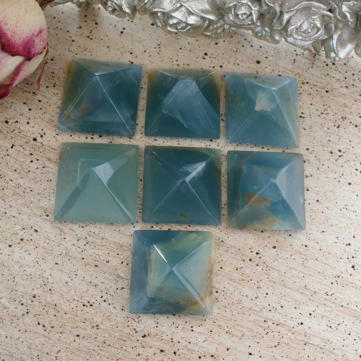 Blue Calcite / Blue Onyx Pyramid from Argentina, also called Lemurian Aquatine Calcite, LGPY3