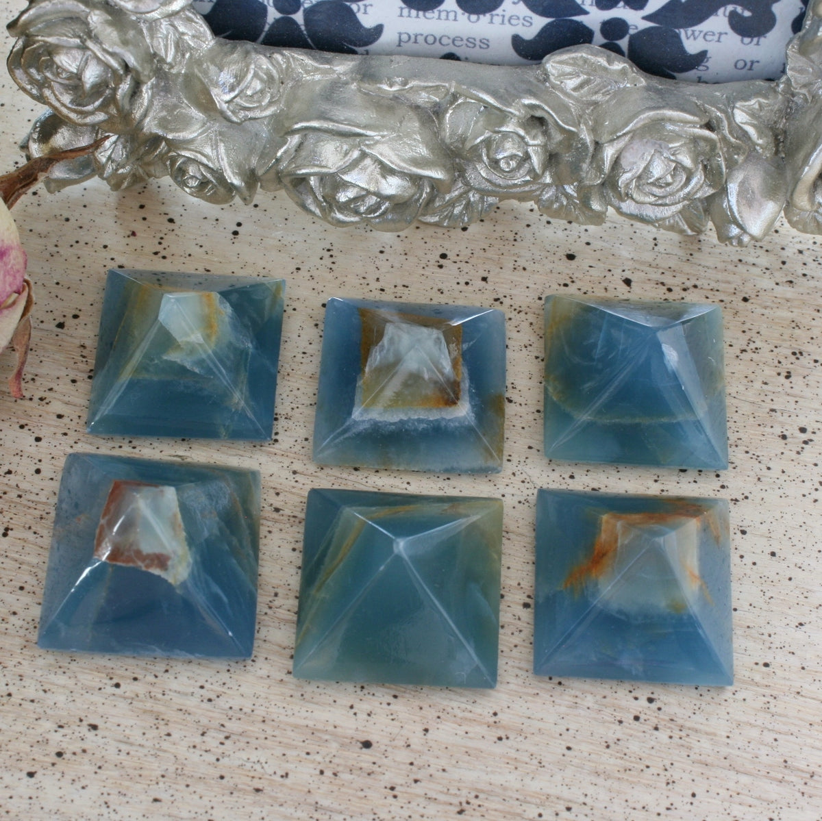 Blue Calcite / Blue Onyx Pyramid from Argentina, also called Lemurian Aquatine Calcite, LGPY5