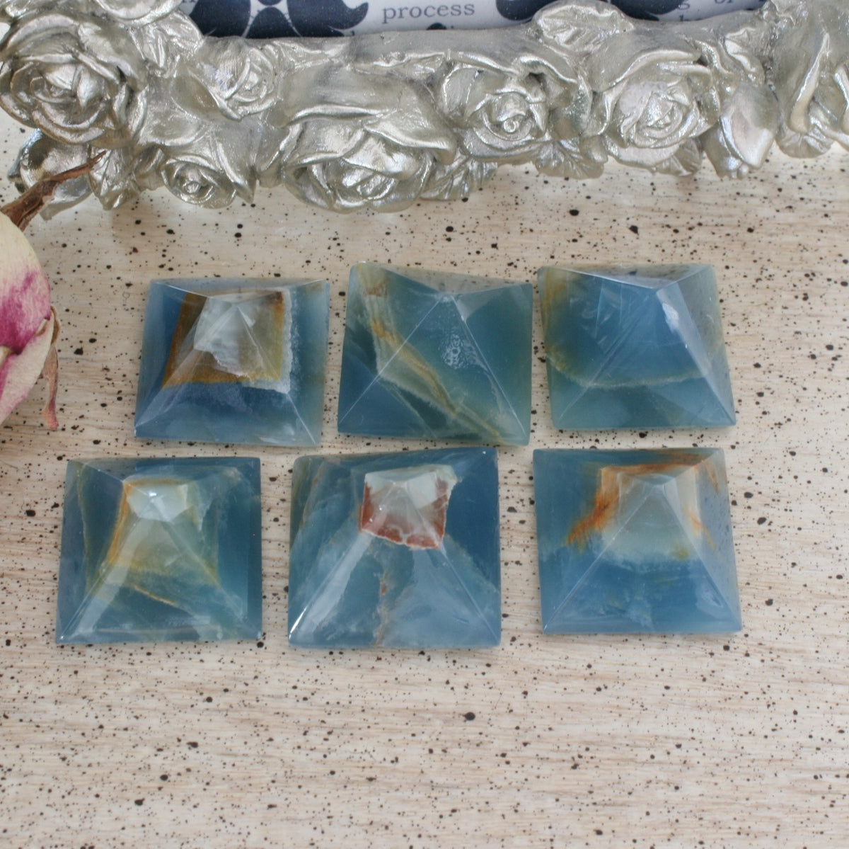 Blue Calcite / Blue Onyx Pyramid from Argentina, also called Lemurian Aquatine Calcite, LGPY5