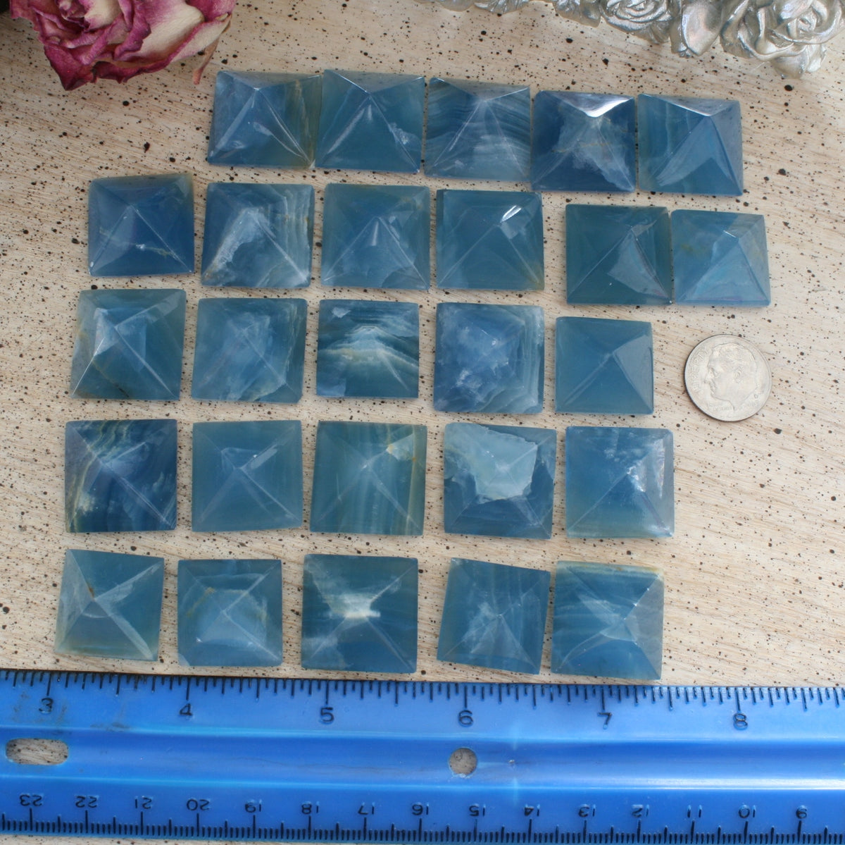 Blue Calcite / Blue Onyx Pyramid from Argentina, also called Lemurian Aquatine Calcite, SMPY3