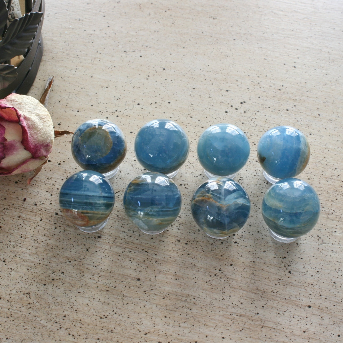 Blue Calcite / Blue Onyx Sphere from Argentina, also called Lemurian Aquatine Calcite, LGSP3