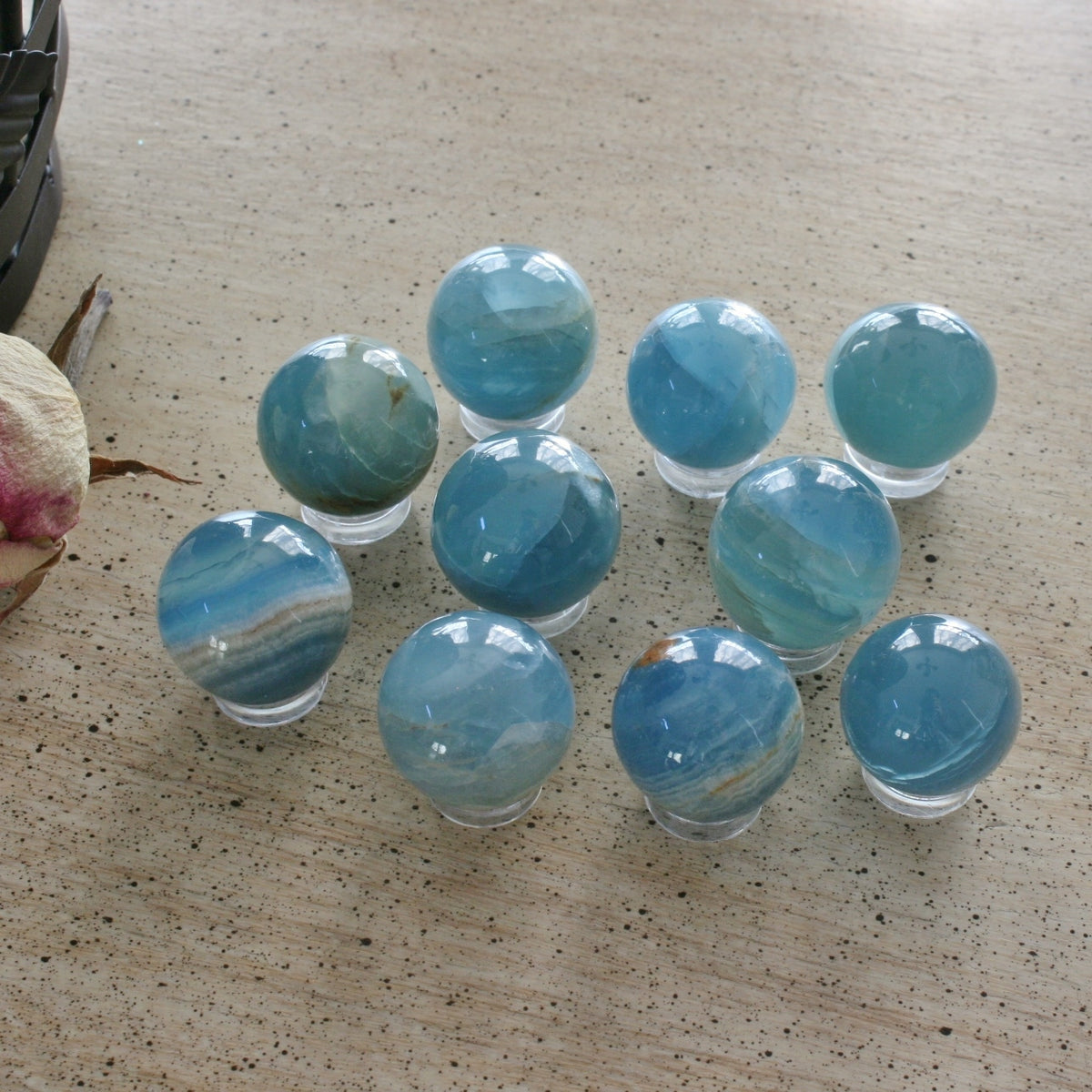 Blue Calcite / Blue Onyx Sphere from Argentina, also called Lemurian Aquatine Calcite, LGSP4