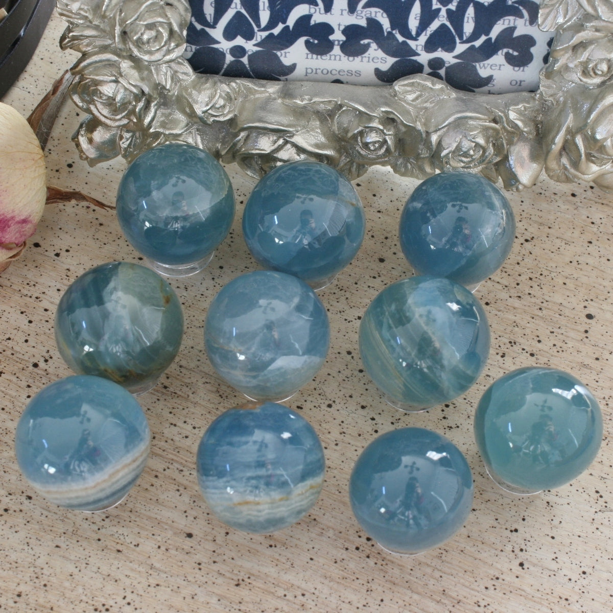 Blue Calcite / Blue Onyx Sphere from Argentina, also called Lemurian Aquatine Calcite, LGSP4