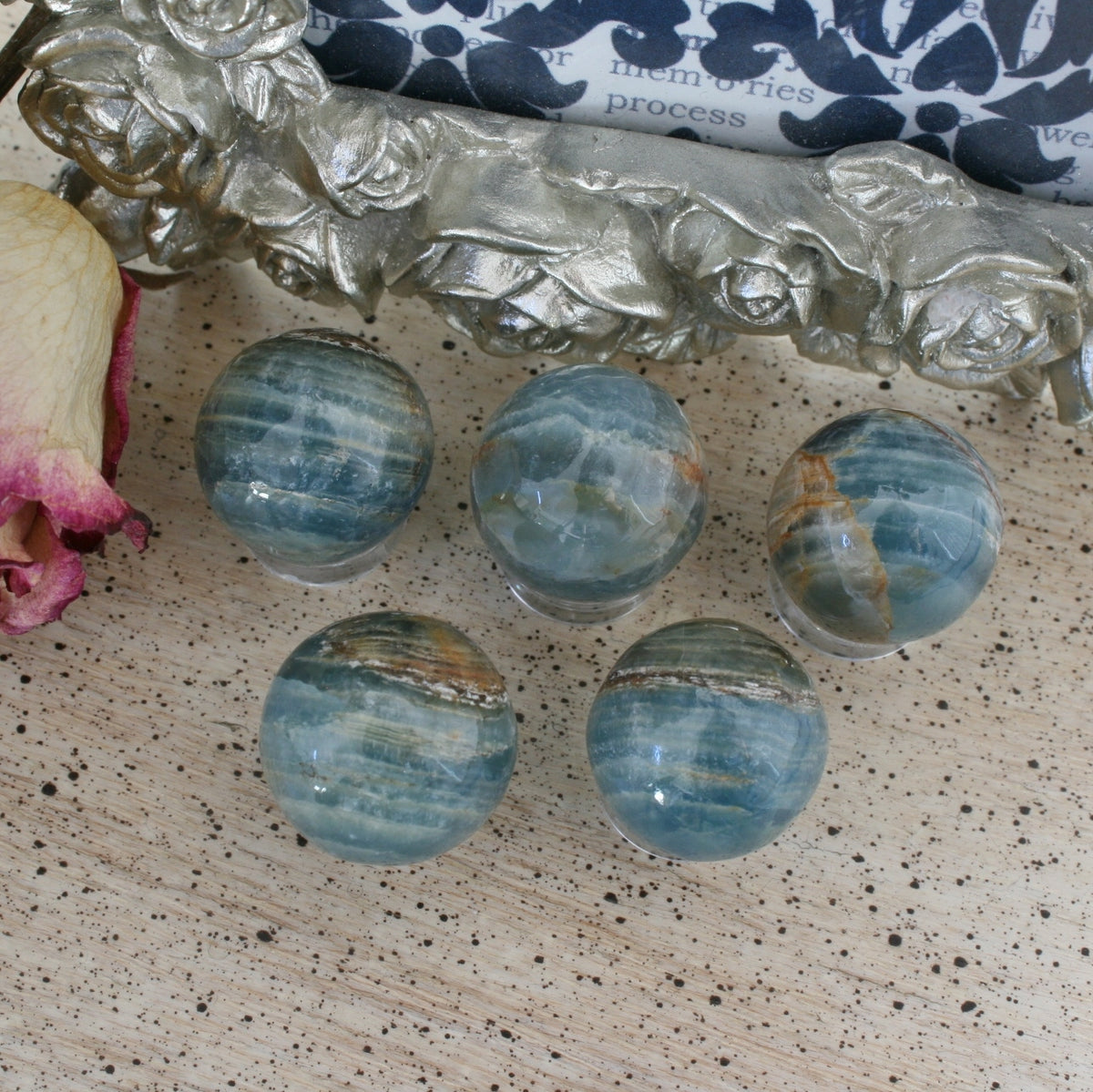 Blue Calcite / Blue Onyx Sphere from Argentina, also called Lemurian Aquatine Calcite, SMSP2