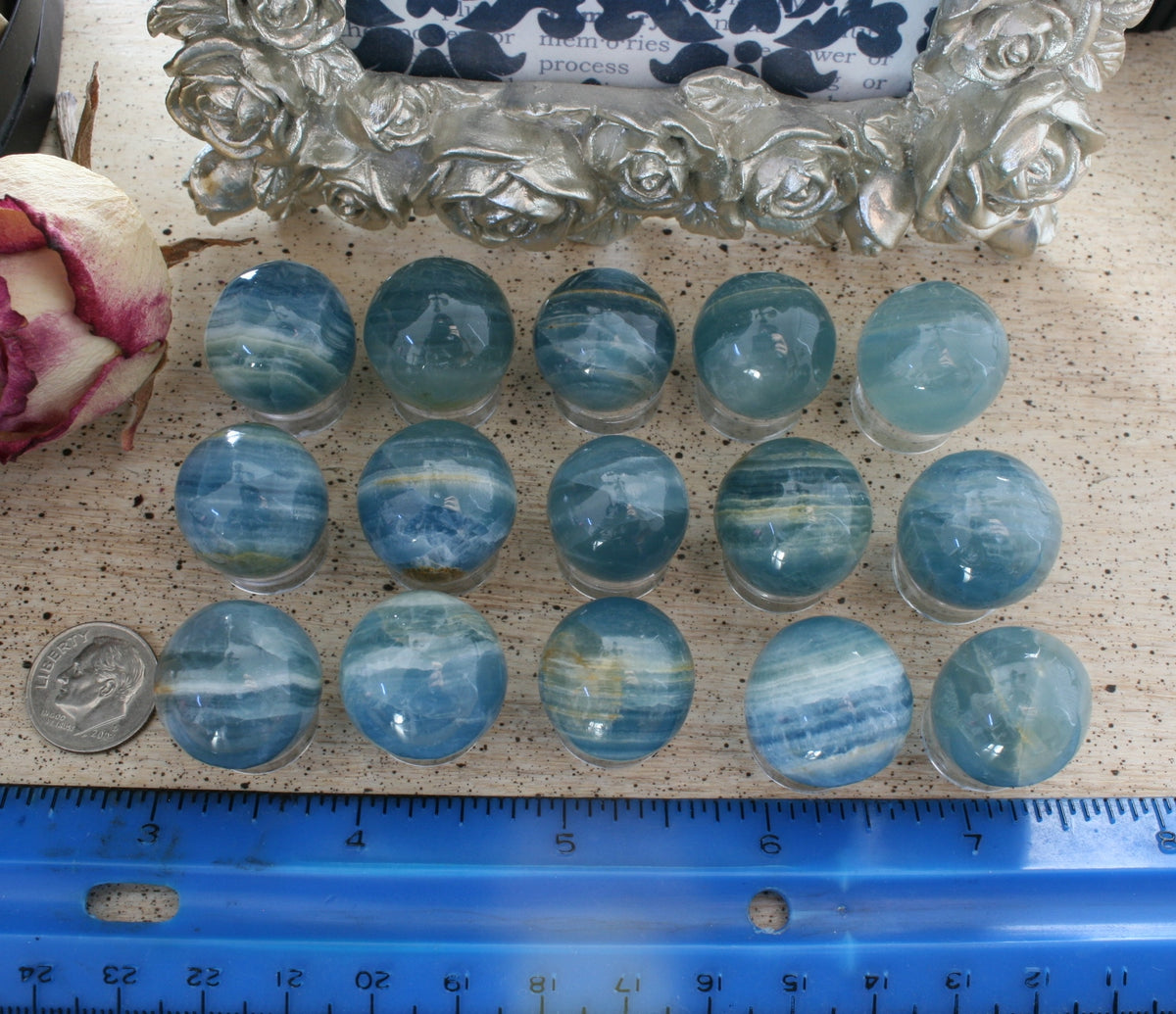 Blue Calcite / Blue Onyx Sphere from Argentina, also called Lemurian Aquatine Calcite, SMSP4