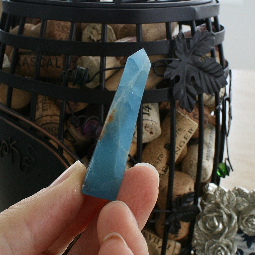 Blue Calcite / Blue Onyx Obelisk from Argentina, also called Lemurian Aquatine Calcite, OB4
