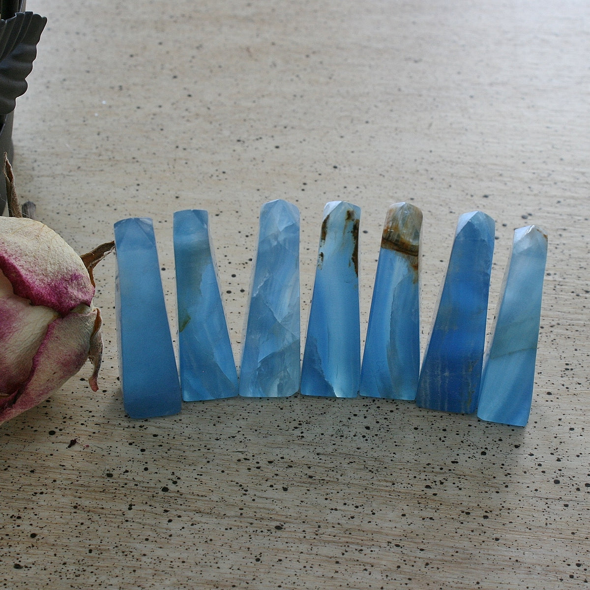 Blue Calcite / Blue Onyx Obelisk from Argentina, also called Lemurian Aquatine Calcite, OB5