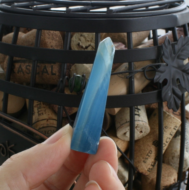 Blue Calcite / Blue Onyx Obelisk from Argentina, also called Lemurian Aquatine Calcite, OB5