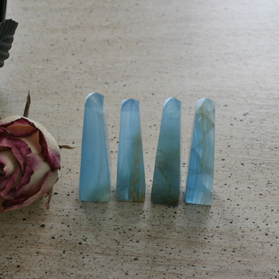 Blue Calcite / Blue Onyx Obelisk from Argentina, also called Lemurian Aquatine Calcite, OB7