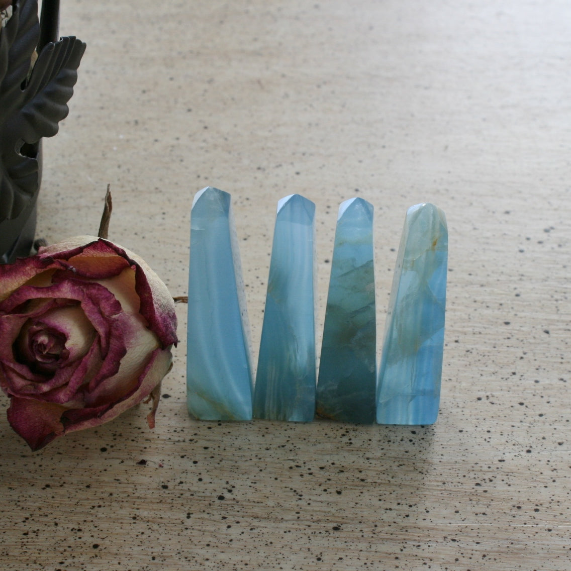 Blue Calcite / Blue Onyx Obelisk from Argentina, also called Lemurian Aquatine Calcite, OB7