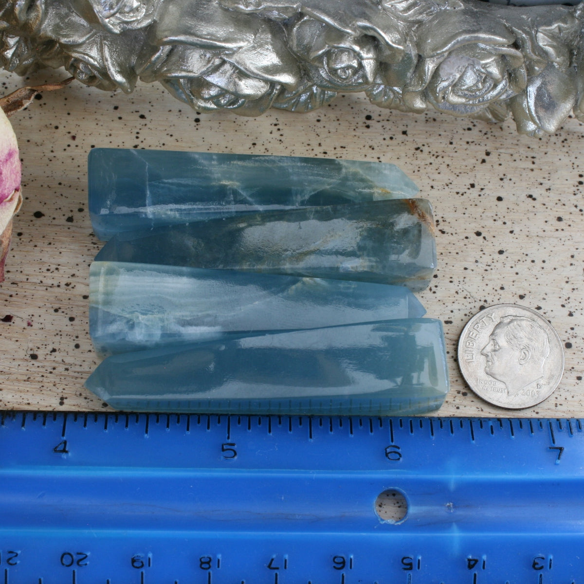 Blue Calcite / Blue Onyx Obelisk from Argentina, also called Lemurian Aquatine Calcite, OB7