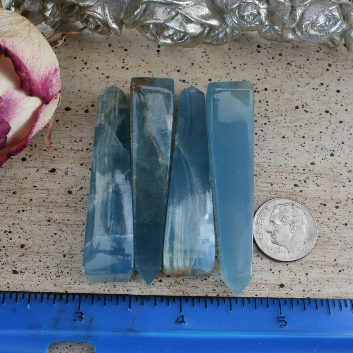 Blue Calcite / Blue Onyx Obelisk from Argentina, also called Lemurian Aquatine Calcite, OB7